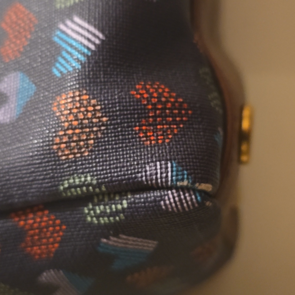 Fossil Brown and Blue Heart Pattern Tote Bag - Picture 4 of 8